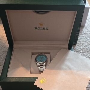 Rolx Stainless Steel Watch with Turquoise Dial